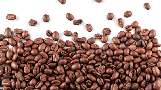 Roasted coffee beans on a white background