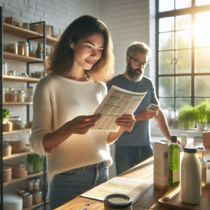 consumer reading vape product labels at home